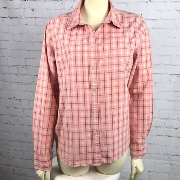 Pendleton Large BD in Peach blue white plaid EUC - Picture 1 of 5